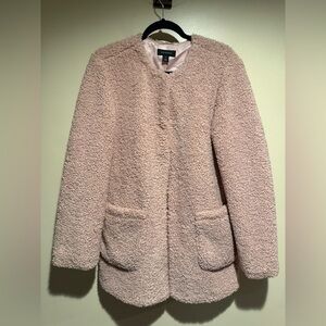 HALOGEN pink faux Shearling Teddy Coat in Mauve Pink | M